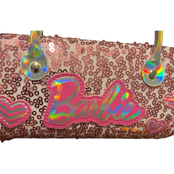 Barbie Pink Sequins Hard Glass Carrying Case Handles Girls Clamshell Hard Shell - Picture 4 of 10